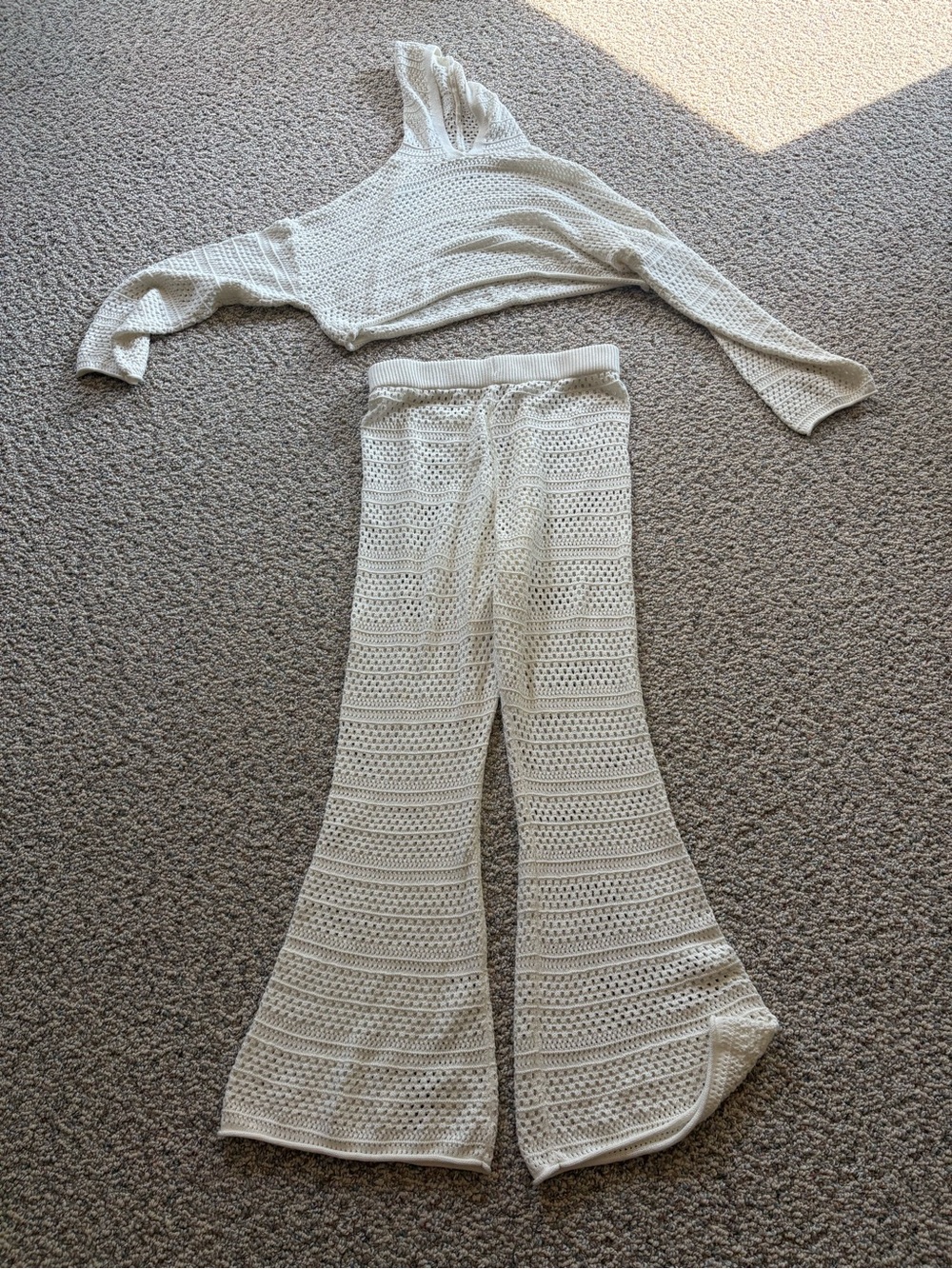 Crochet Two-Piece Beach Set in Cream